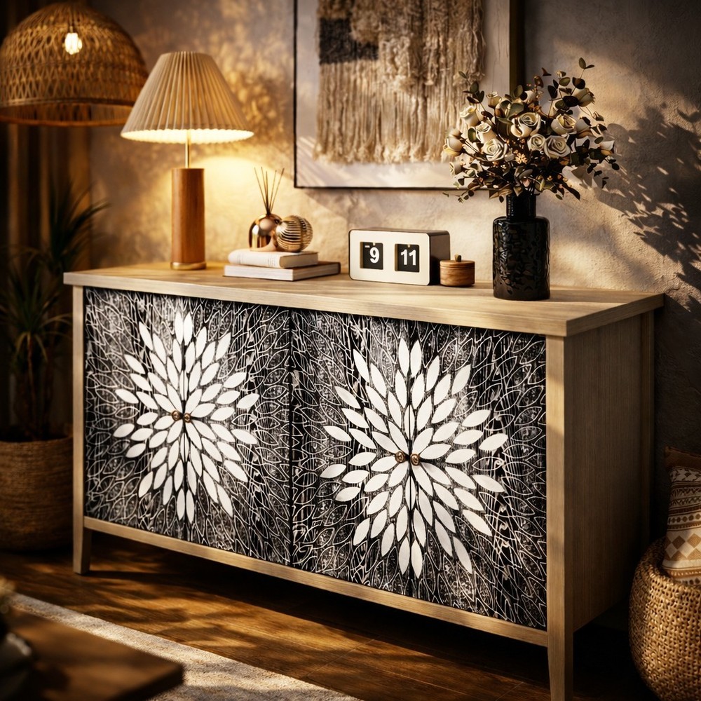 Boho Decor Carving Sideboard Buffet Art Storage Cabinet Modern Console Table