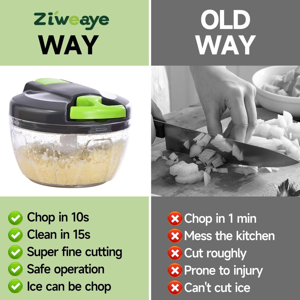 Ziweaye Manual Food Processor Vegetable Chopper, Portable Hand Pull String Ga...
