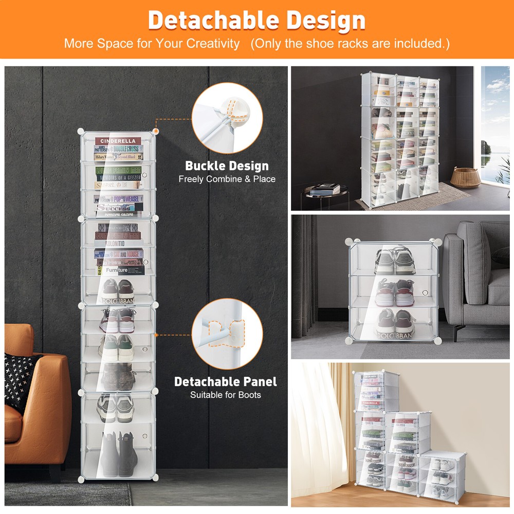 12-Tiers Shoe Rack Box Organizer Stackable Cabinet Storage For 36 Pairs Shoes