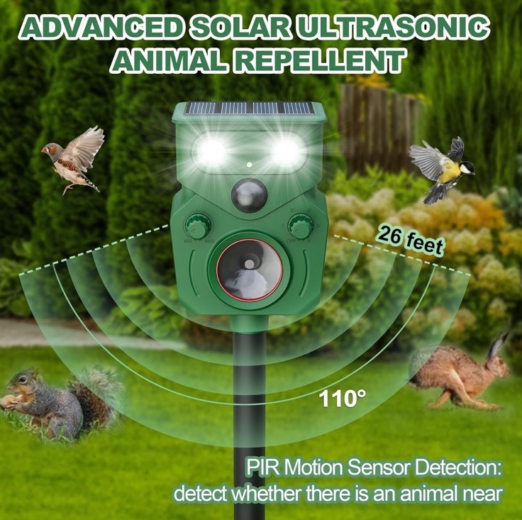 Ultrasonic Animal Repeller 2 Pack Solar Powered, New Open Box