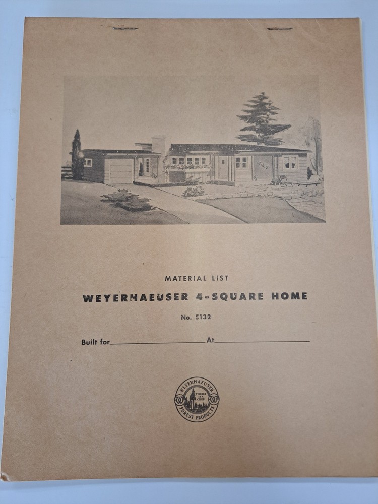 WEYERHAEUSER 4-SQUARE HOME DESIGN PLANS No 5132 COMPLETE 1950s ARCHITECTURE