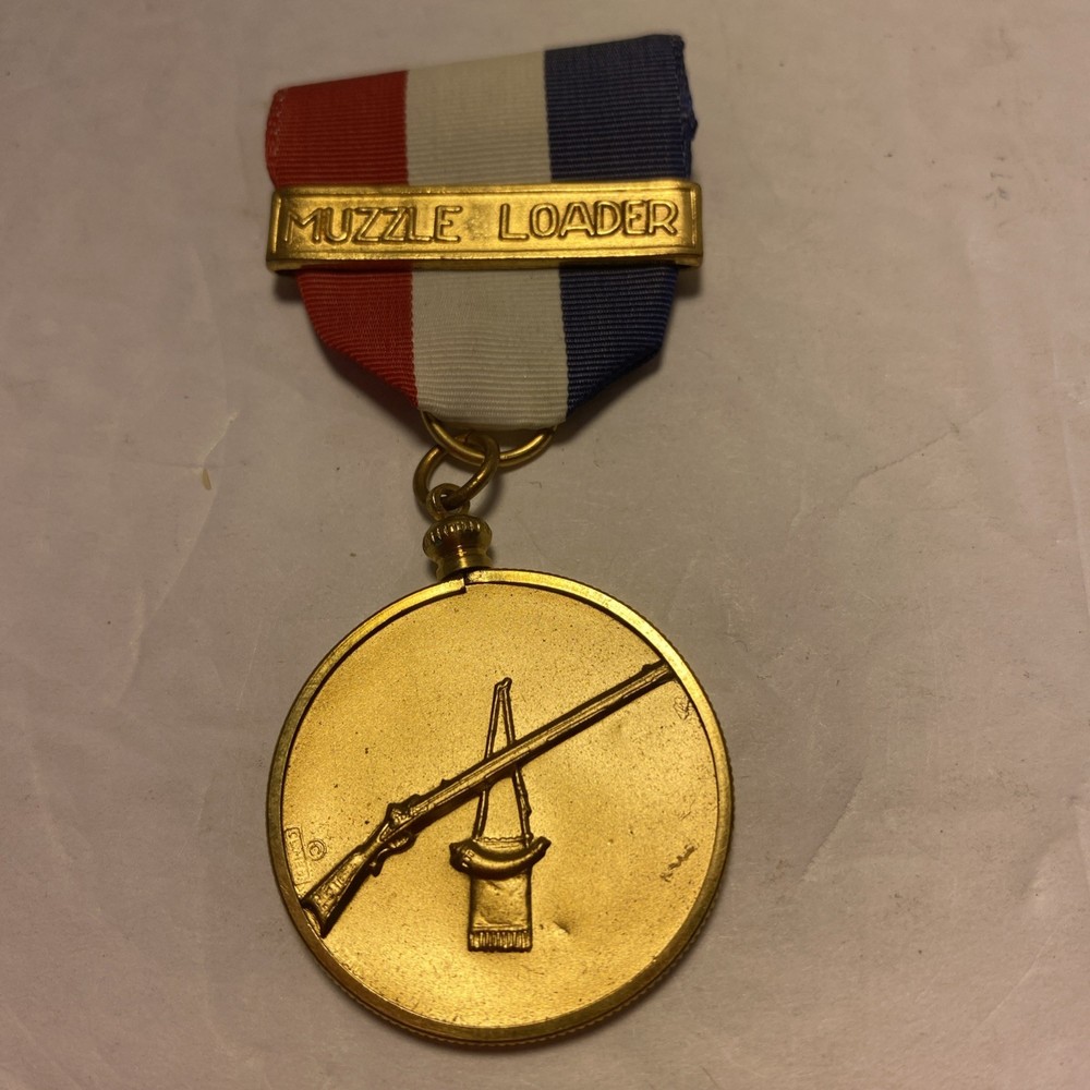 Vintage Muzzle Loader Marksmanship Medal w/Pin Red White Blue Ribbon