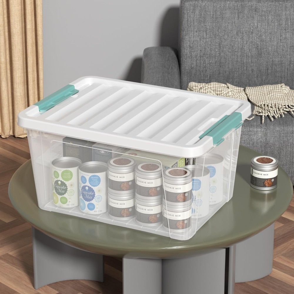 6-Pack 35 Quart Plastic Storage Bin with Lid, Clear Latching Container Box