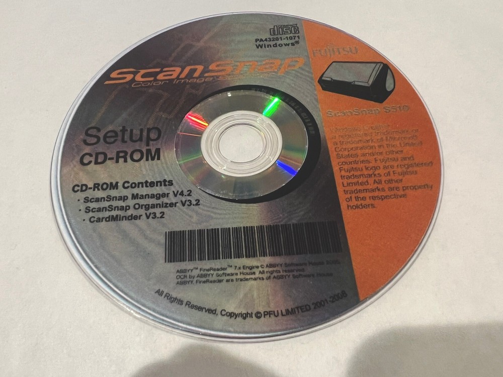 Fujitsu S510 Scanner Driver Software CD DVD