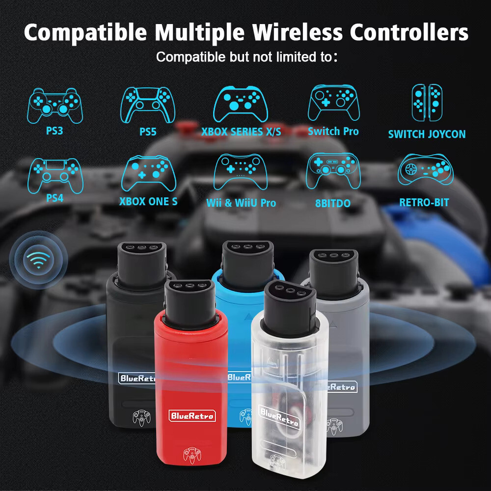 Wireless Bluetooth Receiver - Nintendo N64 - (RED) Blue Retro