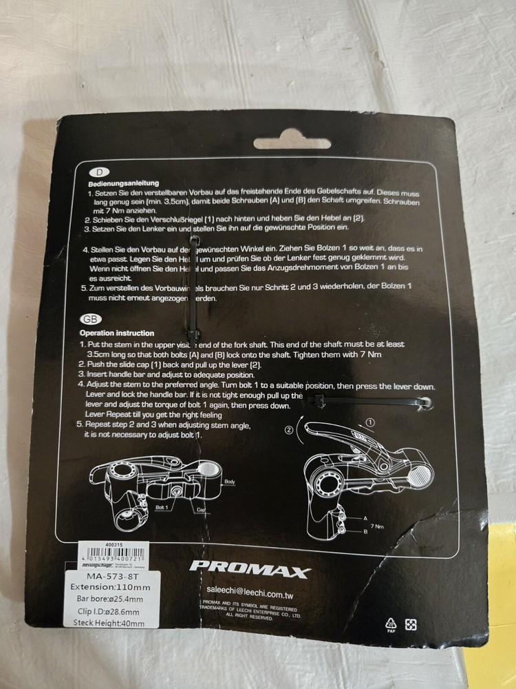 Promax Ahead Handle Stem