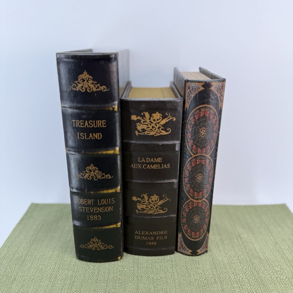 3 Faux Book-Shaped Storage Box Decorative Spine Hidden Compartment Felt Lining