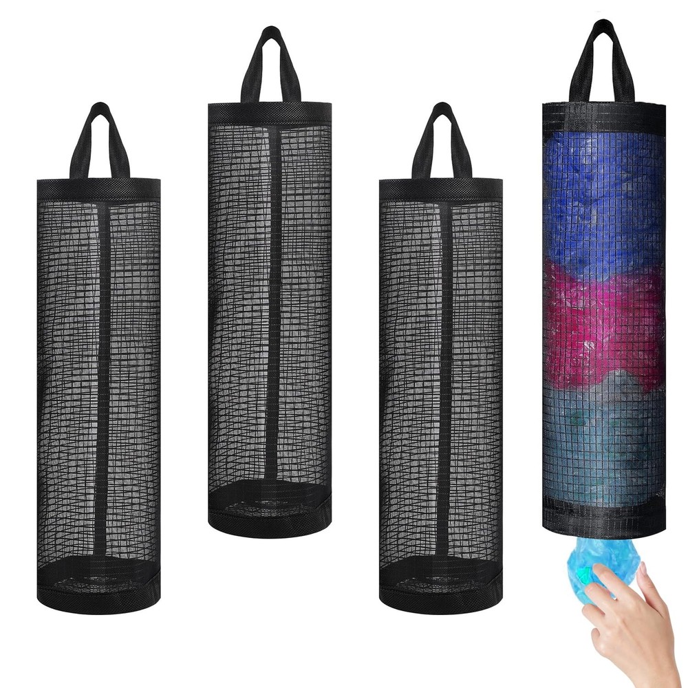 4 Pcs Plastic Bag Holder for Grocery Bags, Hanging Storage Bags 4 Black