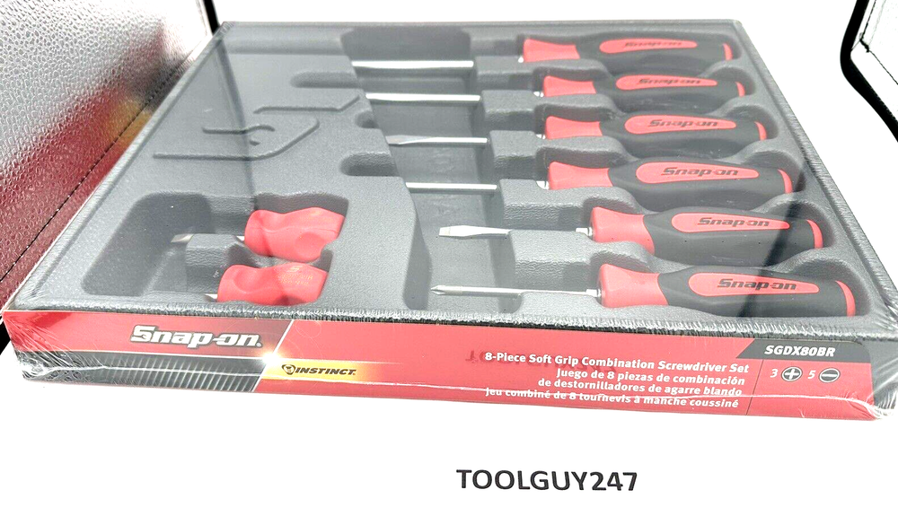SNAP ON TOOLS SGDX80BR Red Screwdriver Set 8Pc Combination Soft Instinct Handle