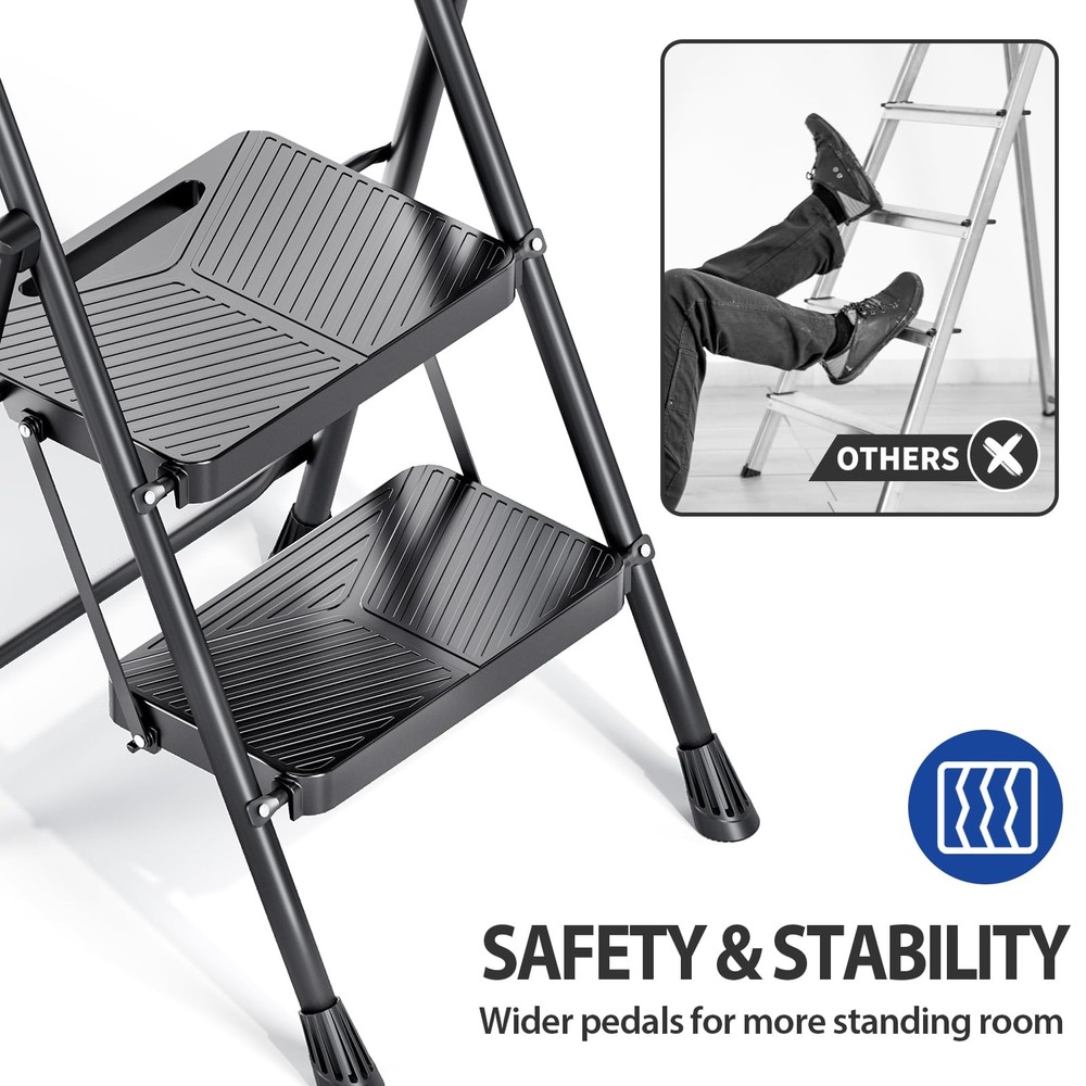 Folding 2 Step Ladder, Portable Ladder for Multi-Purpose, Home, Kitchen, Heav...