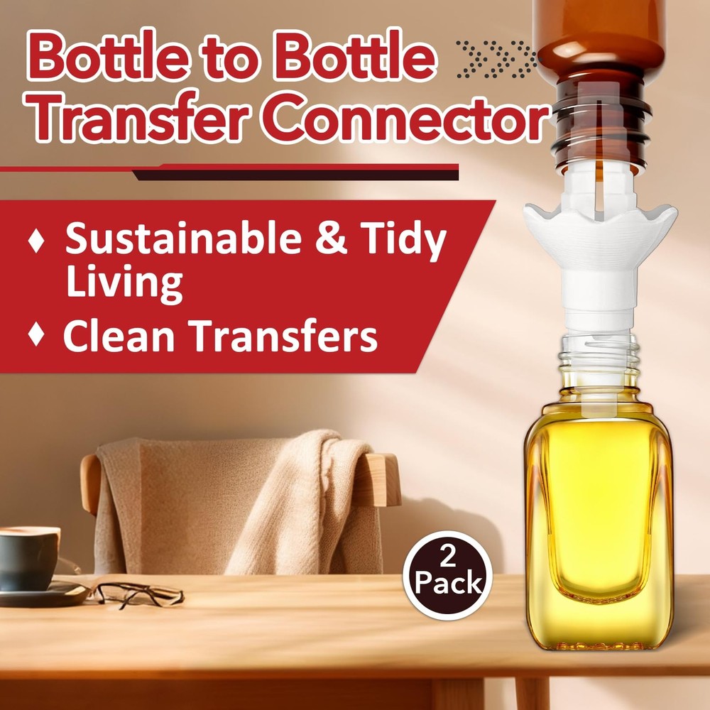2 Pcs Bottle to Bottle Transfer Connector, Universal Bottle Emptying Kit with...