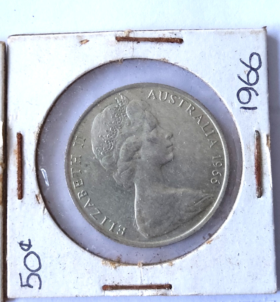 2 Queen Elizabeth II, Australia Silver 50 Cent Coins 1966 , nice grade ref2