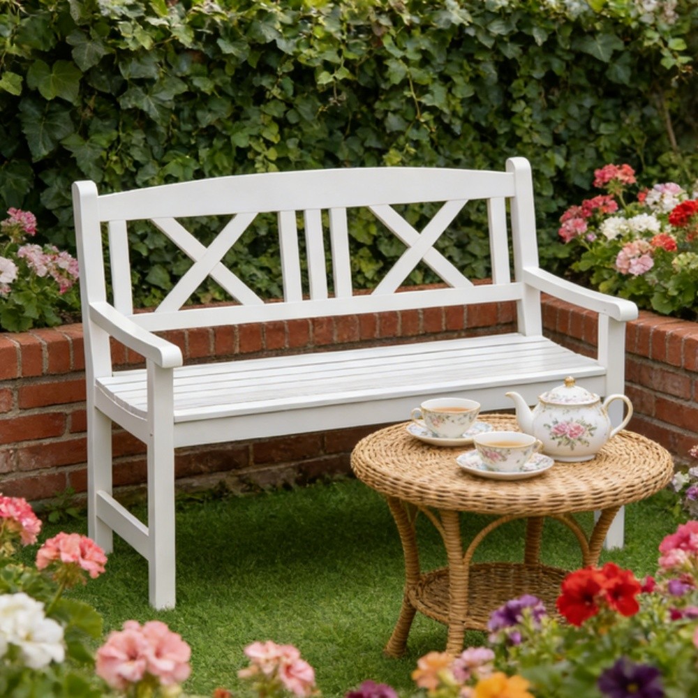 Rustic Style Garden Bench Solid Bench Corner Bench White
