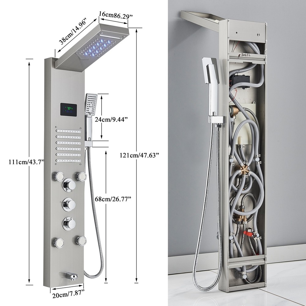 ELLO&ALLO LED Shower Panel Tower System Rainfall Waterfall Massage Shower Faucet