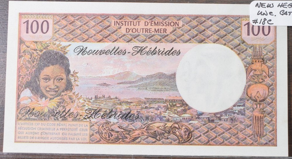 New Hebrides $100 Cent Francs Note - UNC - CAT $135