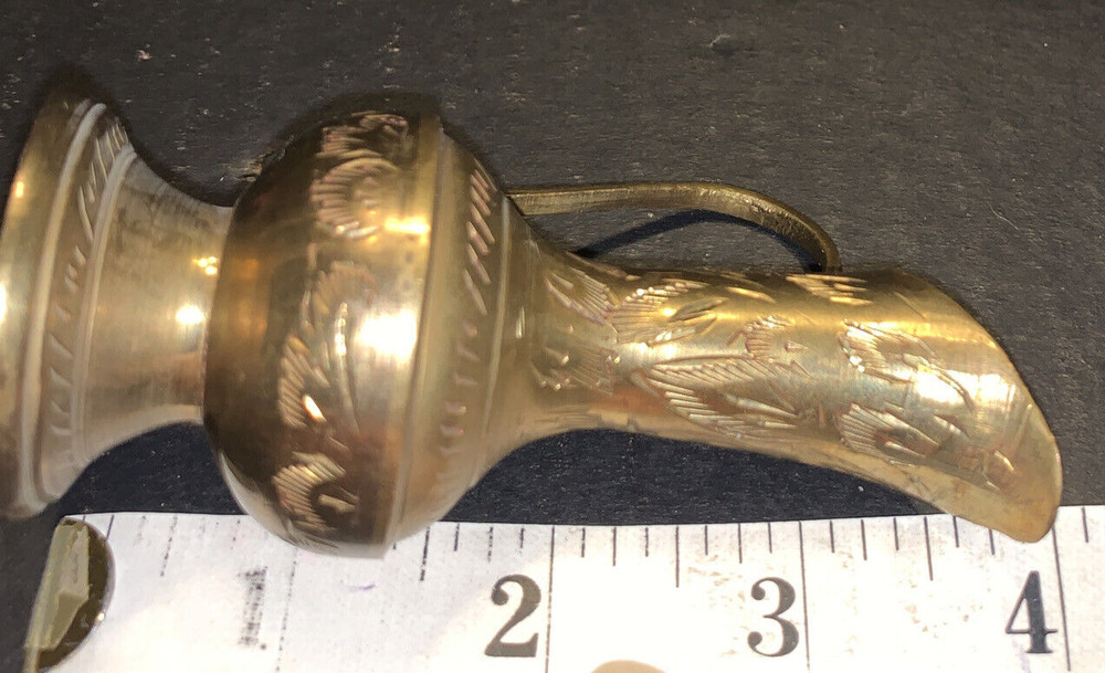 Vintage Miniature Brass Pitcher with Handle Etched Design India 668