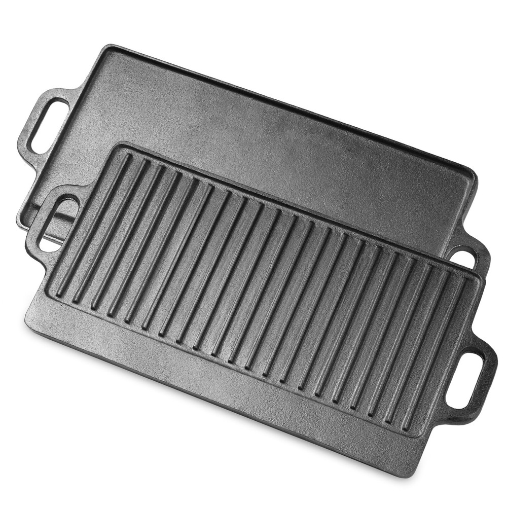 ProSource 2-in-1 Reversible 19.5” x 9” Cast Iron Griddle with Handles, Presea...