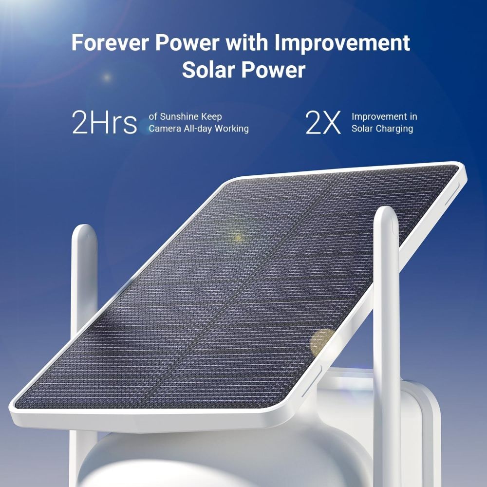 Wireless Security Camera System 2 Camera Kit Solar Powered 360°PTZ Auto Tracking