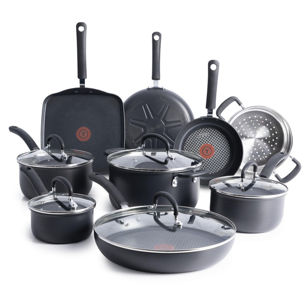T-fal Ultimate 14 Piece Black Cookware Set Hard Anodized Nonstick Kitchenware