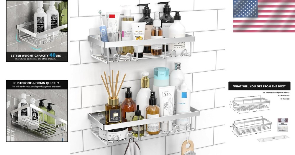 Wall-Mounted Shower Caddy - Durable, Rust-proof, and Space-Saving Design
