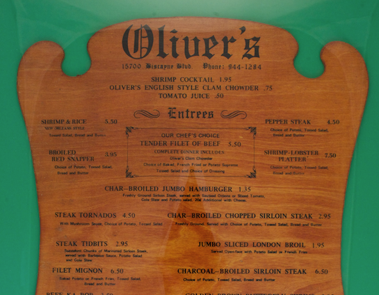 Oliver's Miami Beach Menu Board