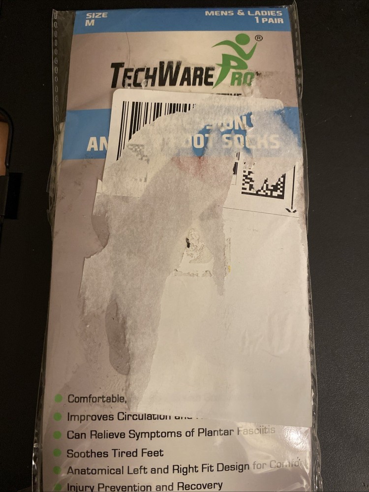 TechWare Pro Cushion Compression Ankle / Foot Socks Sock White Medium New Open