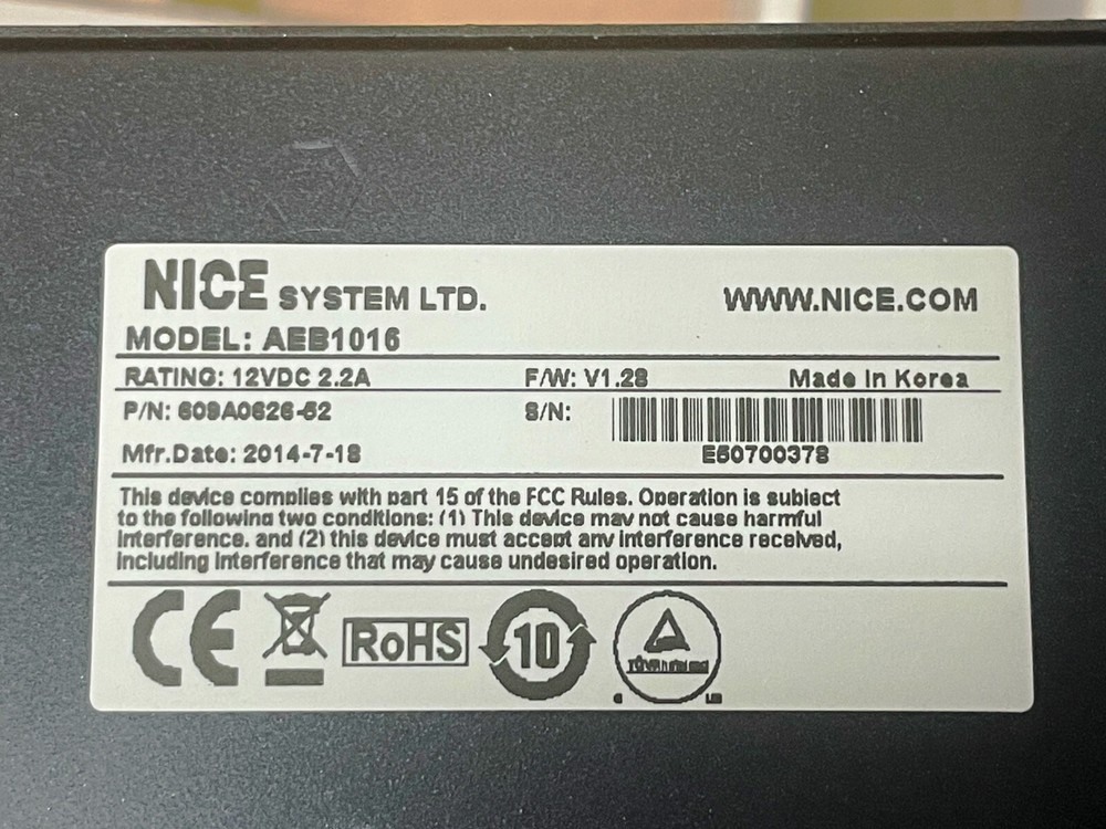 NICE SYSTEMS MODEL AEB1016 HYBRID SMART VIDEO ANALOG EXPANSION BOARD