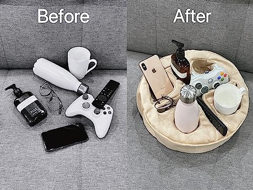 Couch and Bed Cup Holder Pillow, Sofa Organizer Caddy for Drinks, Beige