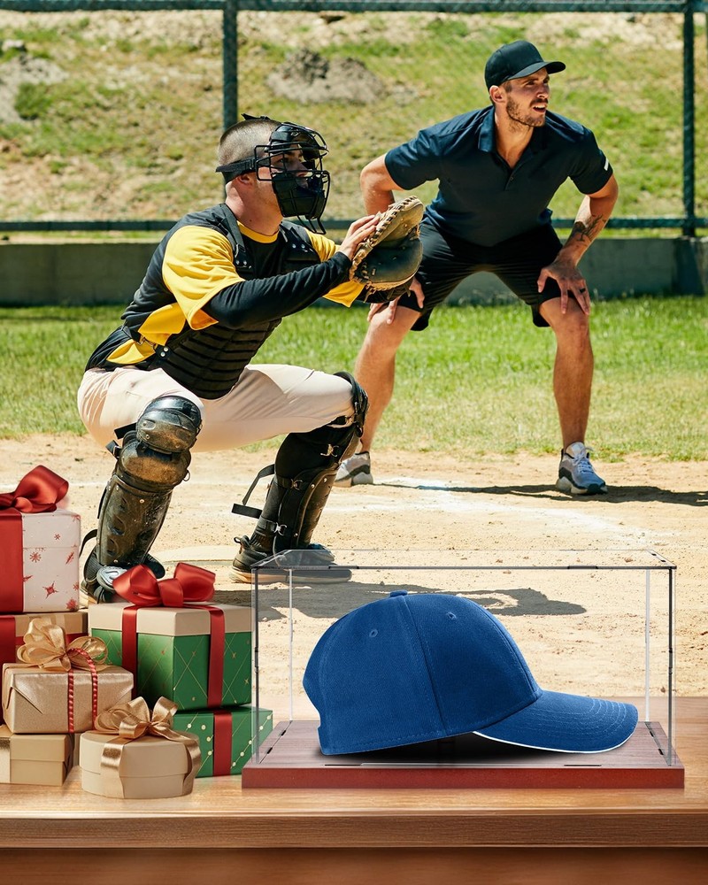Fitense Hat Display Case, Acrylic Baseball Cap Box, UV Fade Walnut