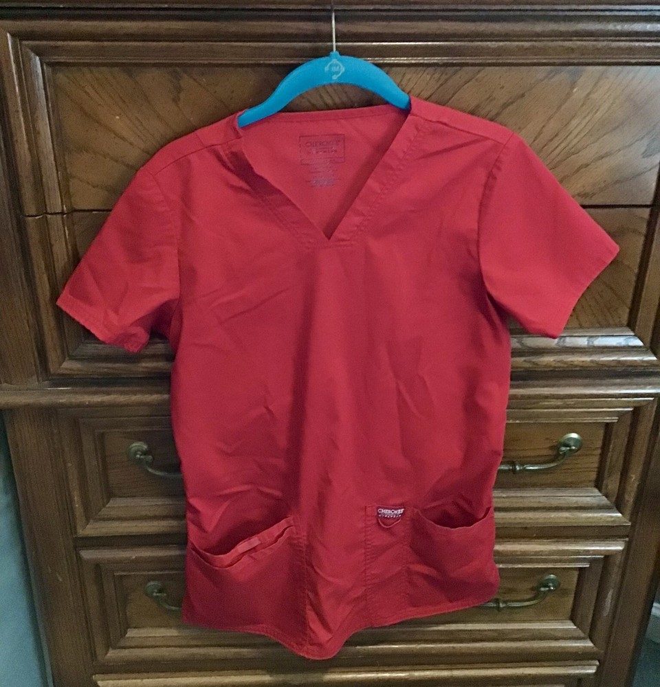 Red Scrub Top By Cherokee Size XS