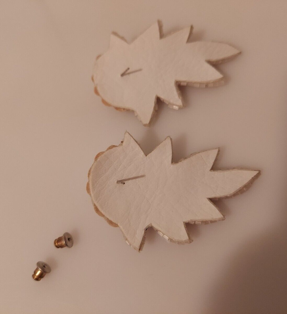 cream sequin posts earrings statement flower leaf design 2 1/8"x 1.5"