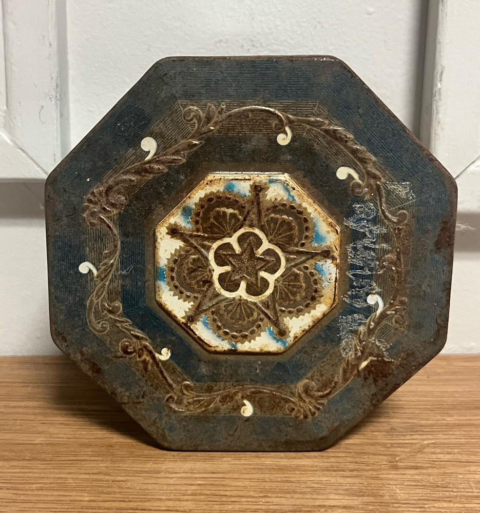 Rustic Tin Container Octagon Rusty
