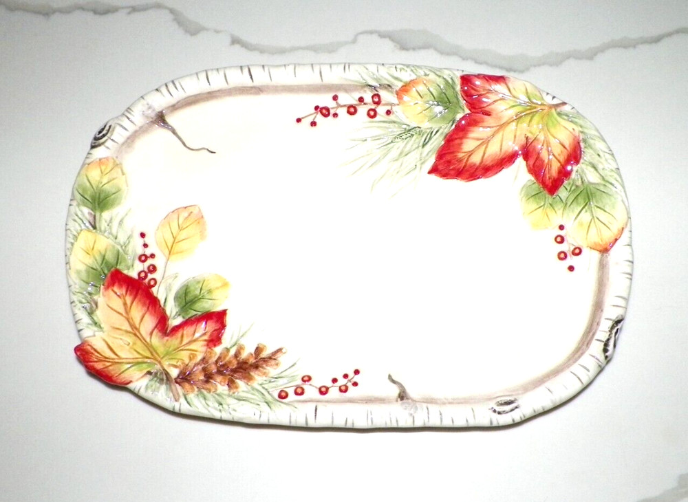 FITZ & FLOYD HAWTHORNE MEDIUM SERVING PLATTER 12" LONG & 8" WIDE