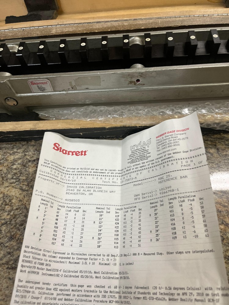 5GG Starrett Webber RBC-26 26" Standard Reference Bar with Channel