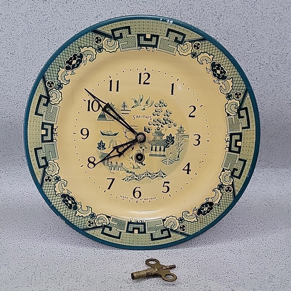 Vintage Smiths Mechanical Tin Plate wall Clock Working Retro