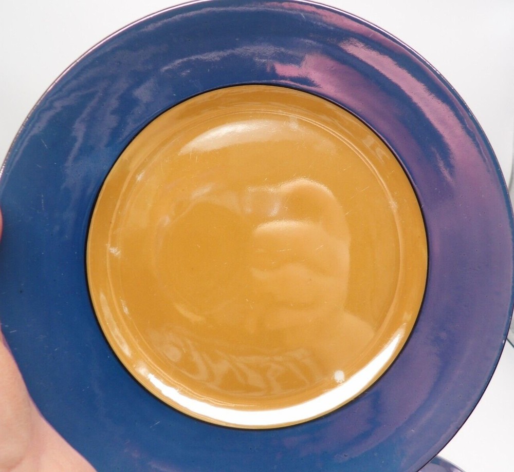 Vintage Phoenix China Setting for 2 Blue Orange Lusterware Plate Saucer Cup