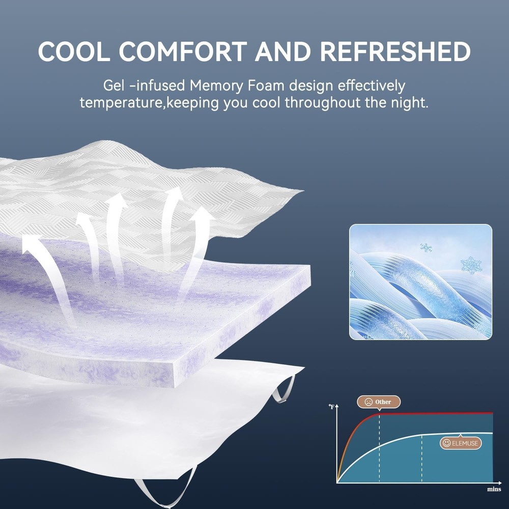 4in King Memory Foam Topper Gel Cooling