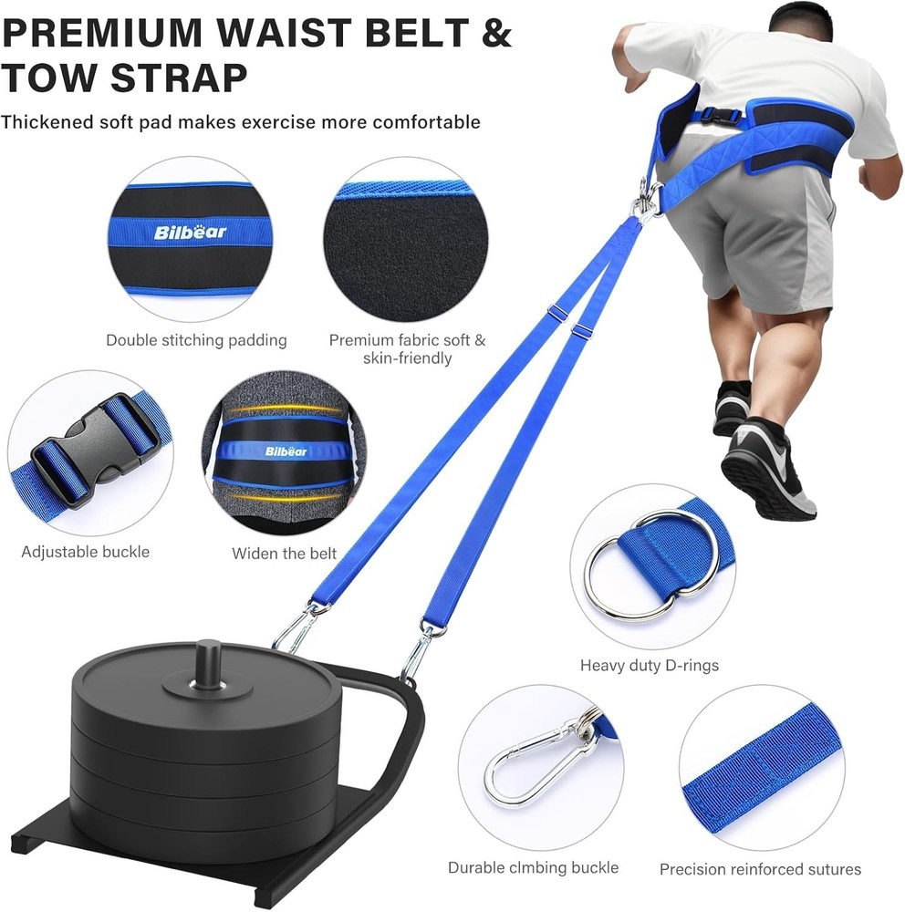 Sled Pulling Belt,Adjustable Sled Training Waist Belt, Belt for Pulling with 2 P