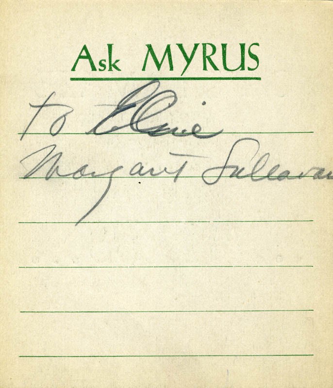 MARGARET SULLAVAN - INSCRIBED PRINTED CARD SIGNED IN PENCIL