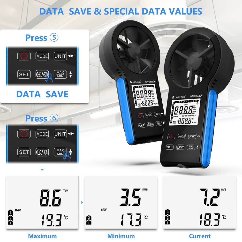 Digital Anemometer – Wind Speed, Airflow & Temperature Meter with USB-C Charging