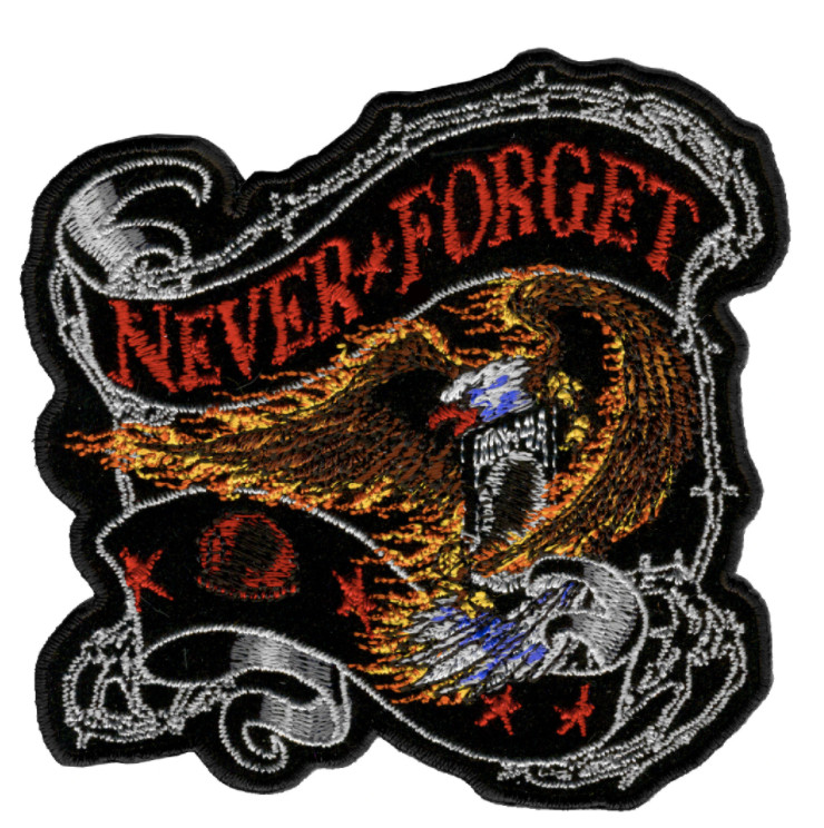12" NEVER FORGET EAGLE EMBROIDERED JACKET PATCH