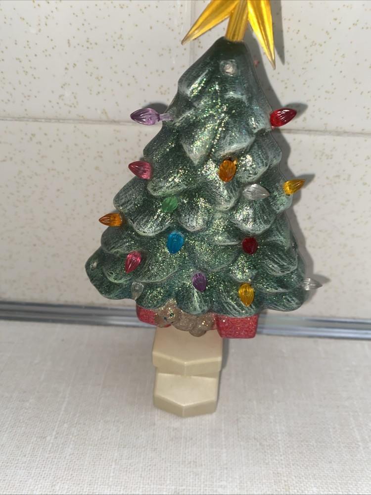 VTG Ceramic Christmas Tree Nightlight Plug In *READ Bulb Base Stuck
