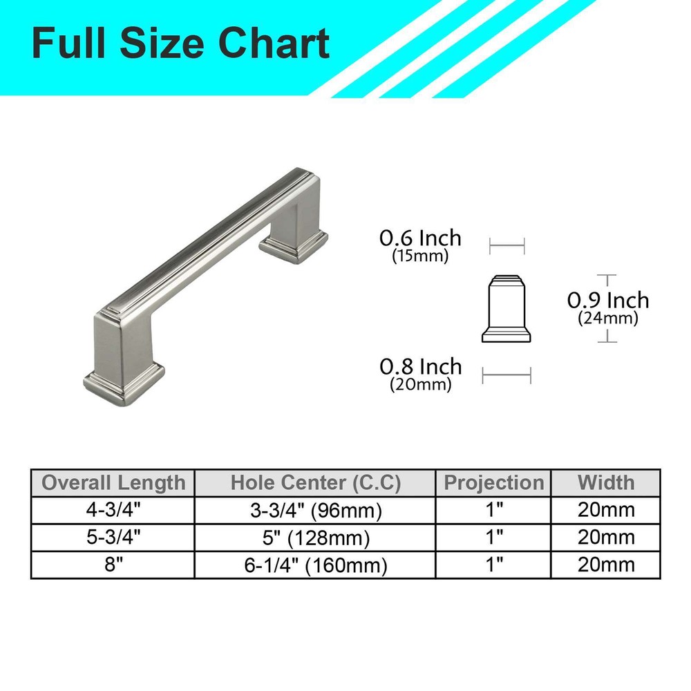 Square Brushed Chrome Solid Cabinet Handles Pulls Kitchen Bathroom Modern Style