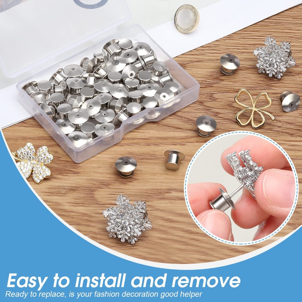40PCS Locking Pin Back Keeper Clasp, Metal Backing for Silver