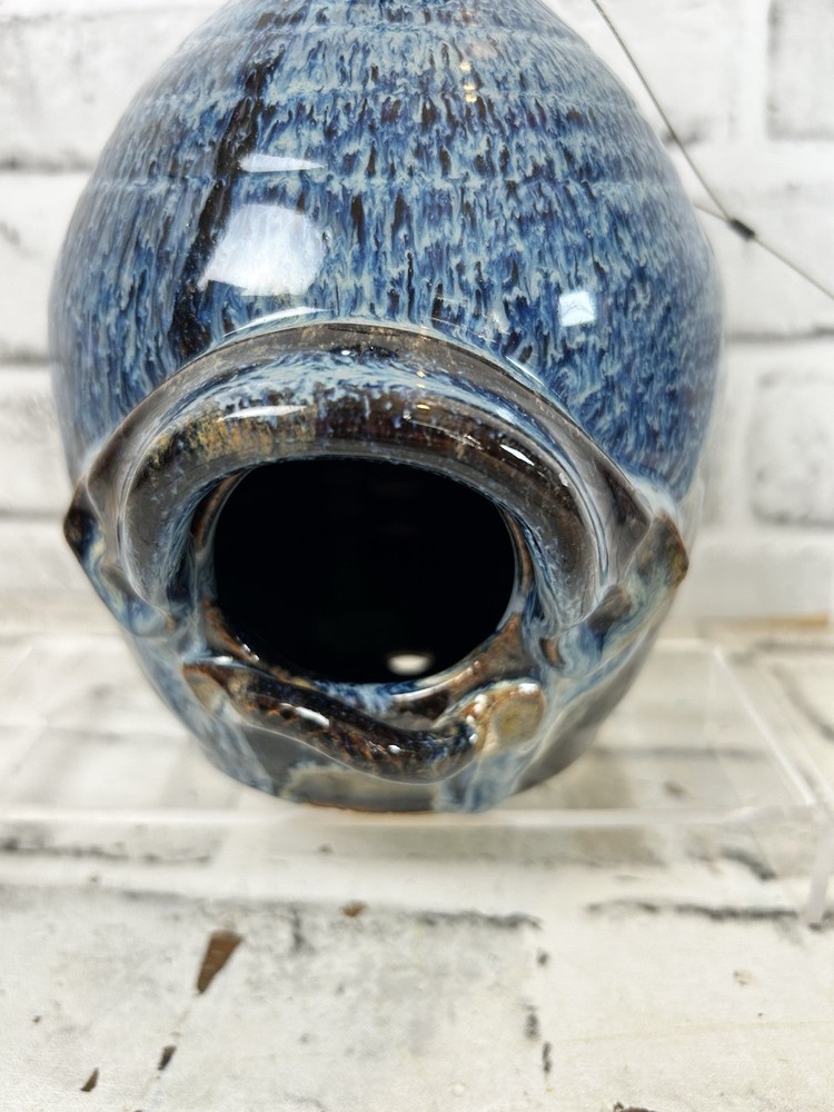 Walter Aberson Signed Blue Glaze Ceramic Birdhouse