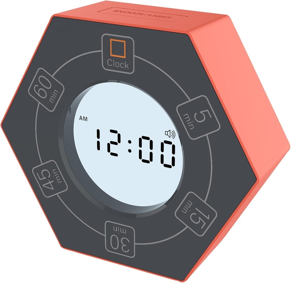 Compact Orange Pomodoro Timer with 5 Presets & Visual Alerts for Focused Work