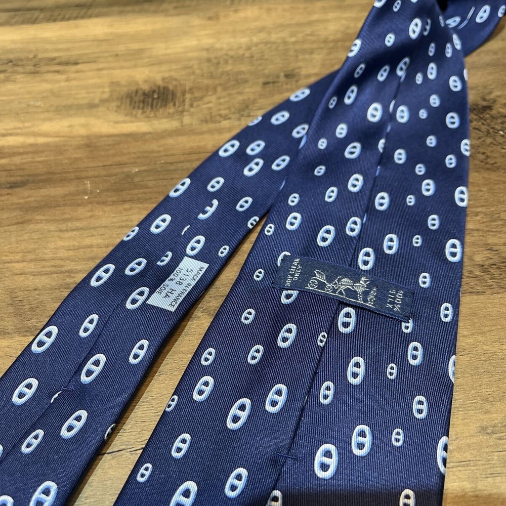 HERMES Navy All Over Tie 100 Silk Accessory