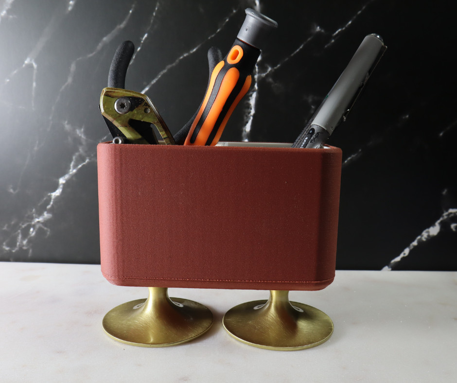 Modern Desk Organizer Solid Brass Pedestals Dual Compartment Office