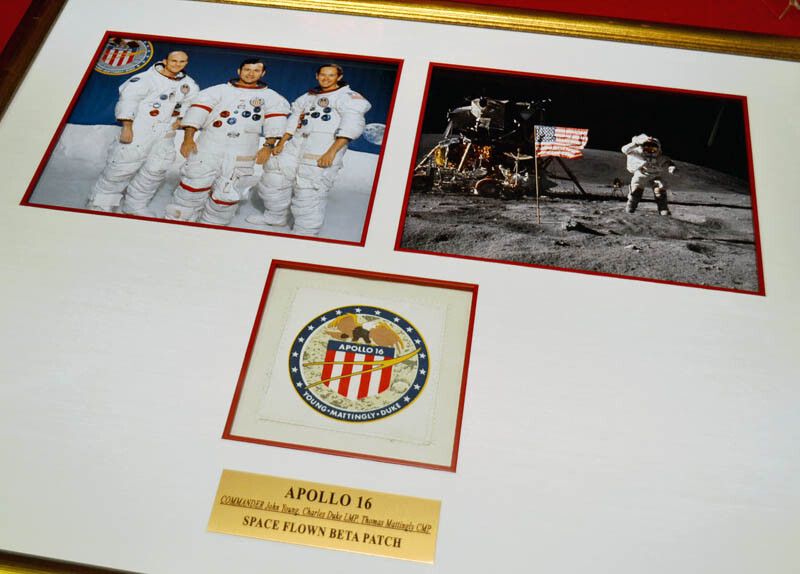 APOLLO 16 Space Flown Beta PATCH, COA, Custom Frame, Astronaut Picture, DVD