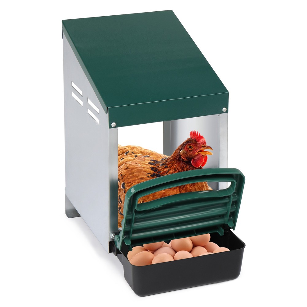 Single Roll Out Chicken Nesting Box with Plastic Basket, Egg Nest Box, Green